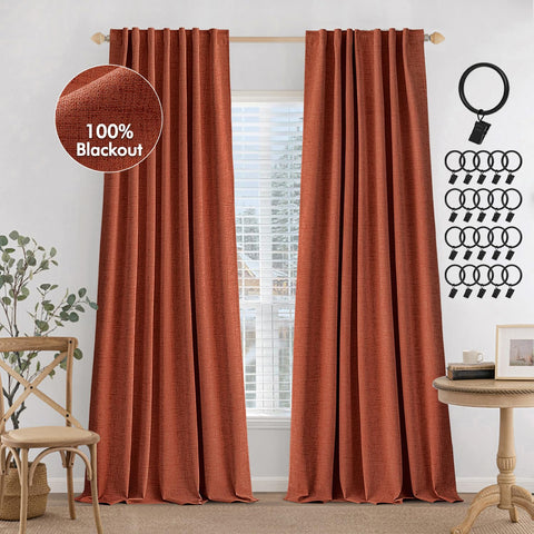 MIULEE Terracotta blackout curtains closeup texture highlighting linen weave and refined drape.