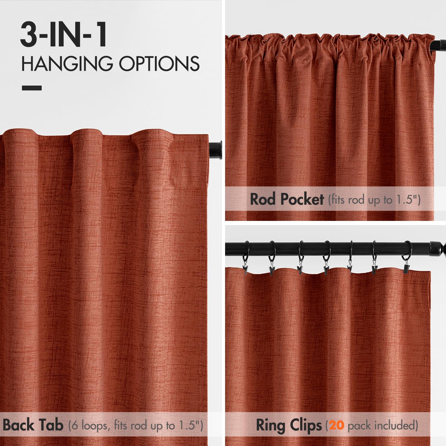 MIULEE Terracotta curtains enhance room decor with a retro burnt-orange accent.