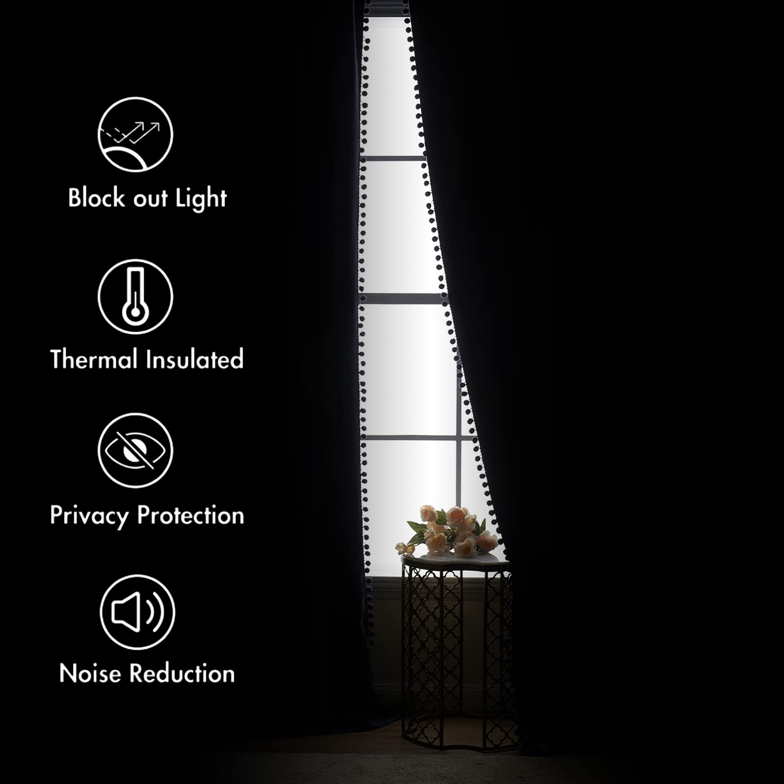 Thermal velvet curtains help keep summer heat out and winter drafts away