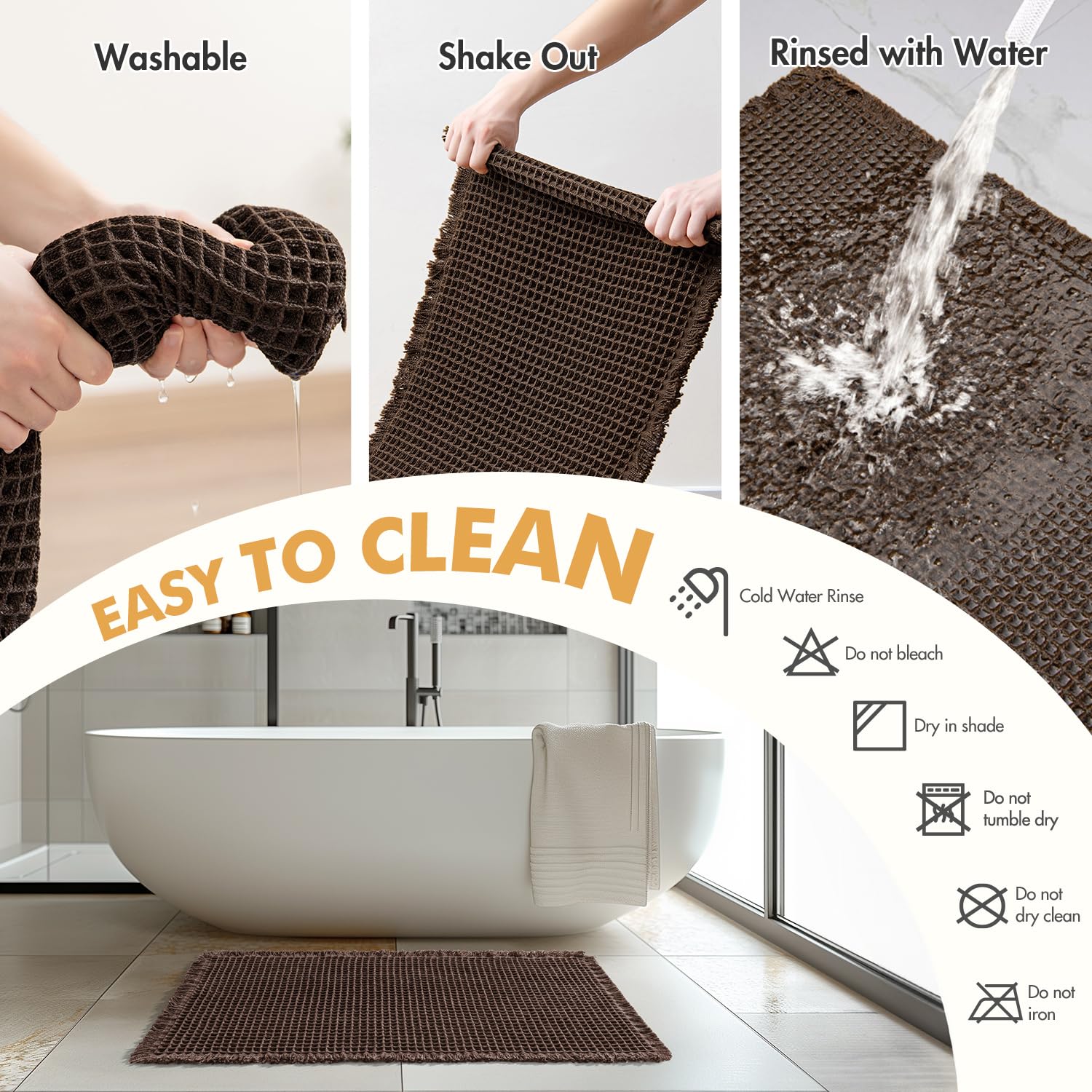 MIULEE 17x24 inch mats in chocolate ideal for baths, tubs, and showers.