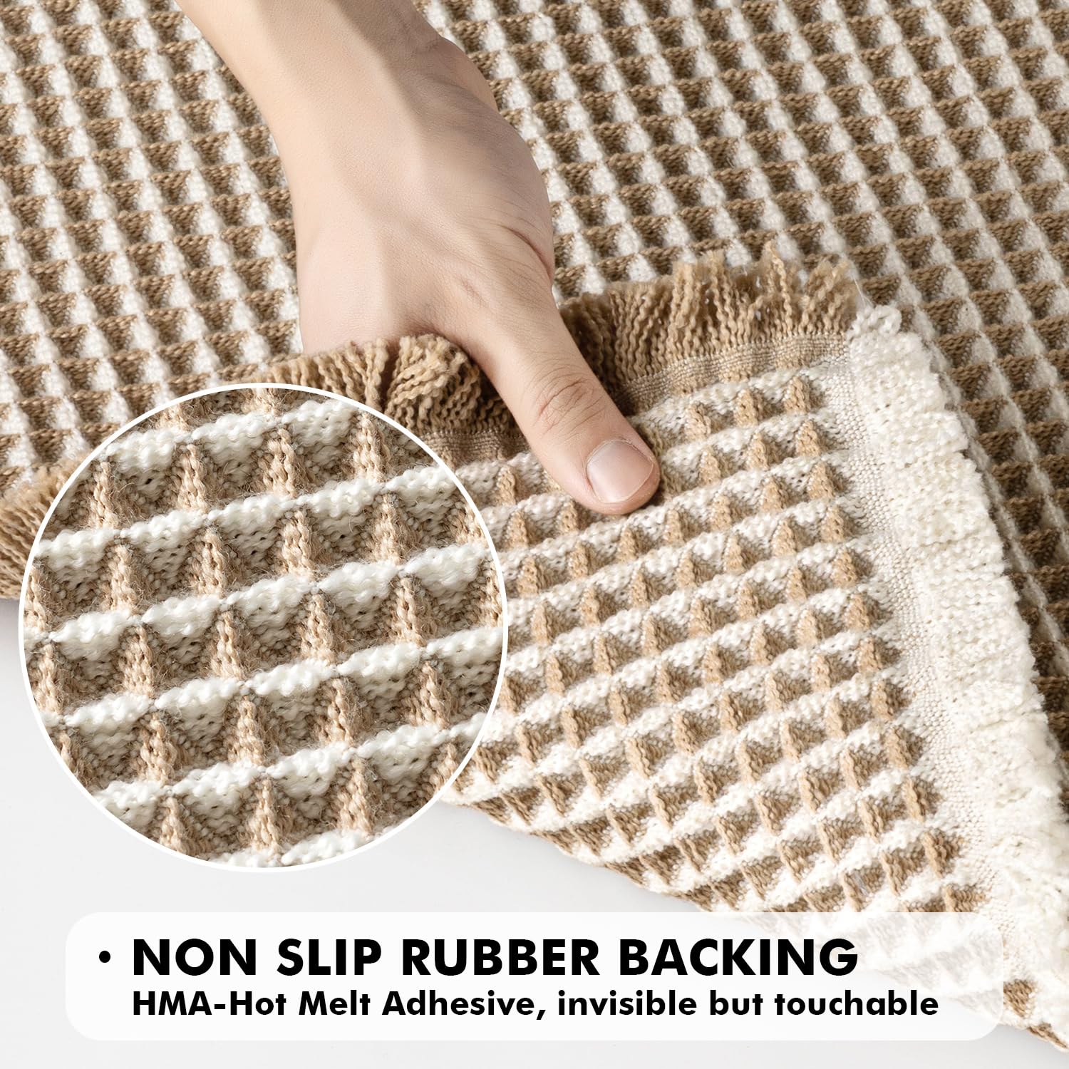 Two-piece brown and white set adds boho style to your bathroom.