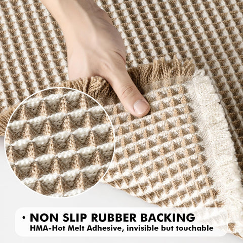 Two-piece brown and white set adds boho style to your bathroom.
