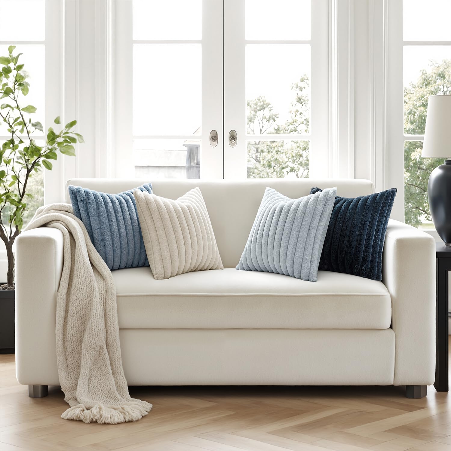 MIULEE velvet back pillow cover navy 18x18 for smooth backside contrast.