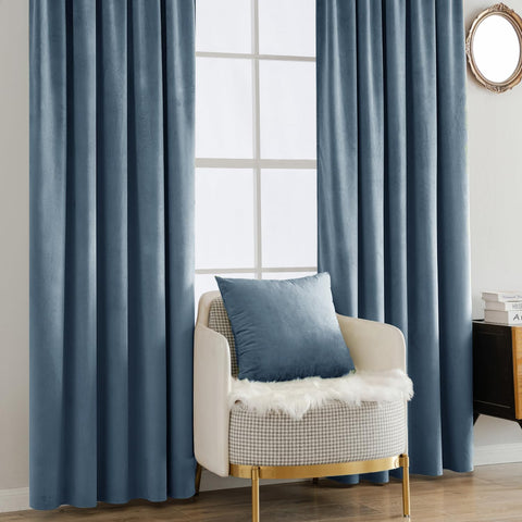MIULEE velvet curtains in dusty blue complement modern decor and textiles.