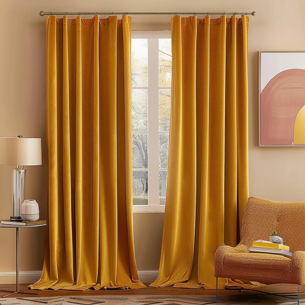 MIULEE velvet curtains mustard close-up texture for a luxurious living room