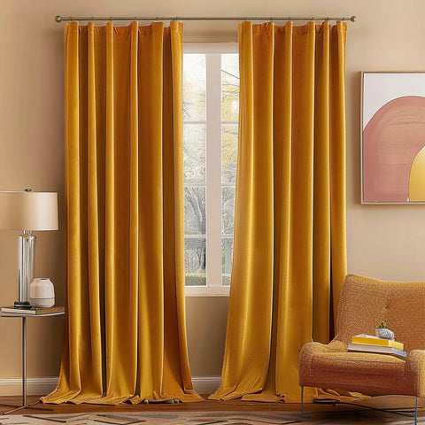 MIULEE velvet curtains mustard close-up texture for a luxurious living room