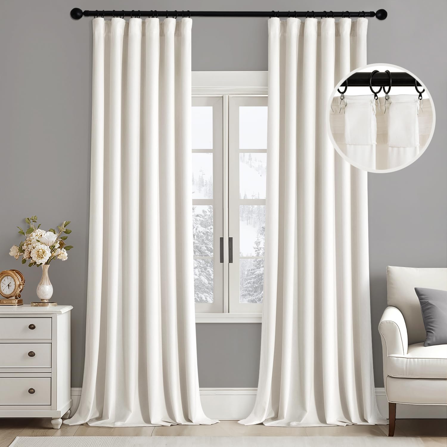 MIULEE velvet curtains with pinch-pleat top add elegant framing to living rooms.