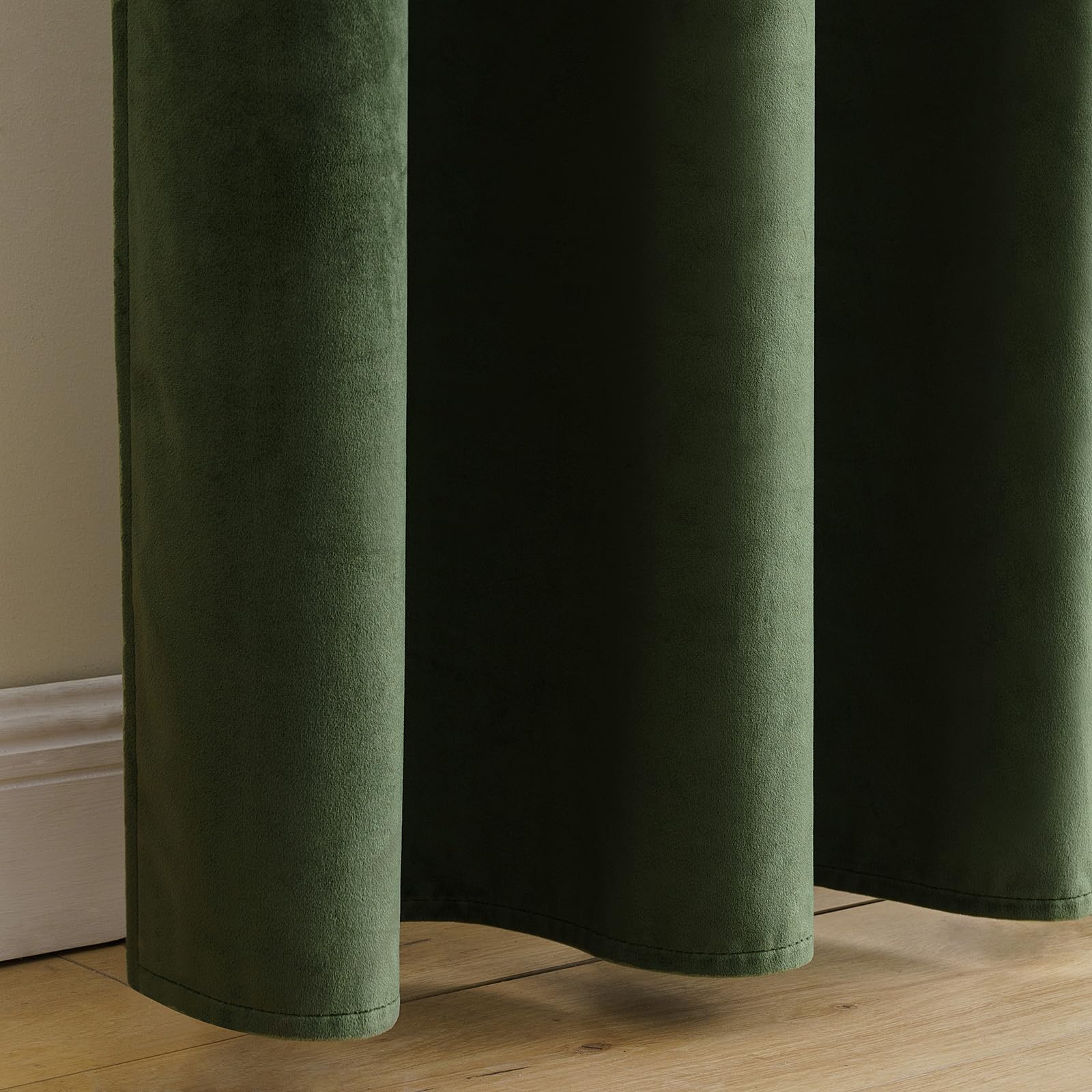 MIULEE velvet curtains olive green easy-care and machine washable.