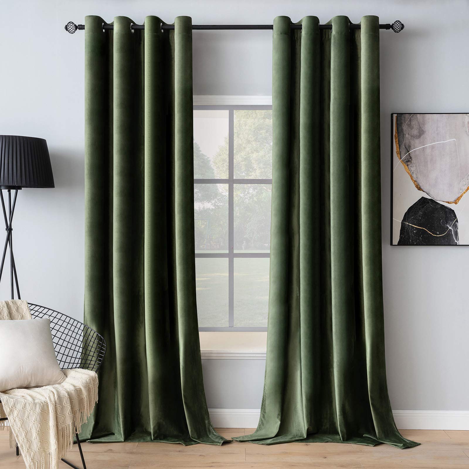 MIULEE velvet curtains in olive green with grommet top for privacy and style.