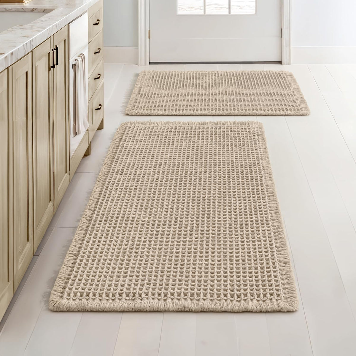 MIULEE waffle bath mat 17x24 in pale beige; absorbent surface for tile floors