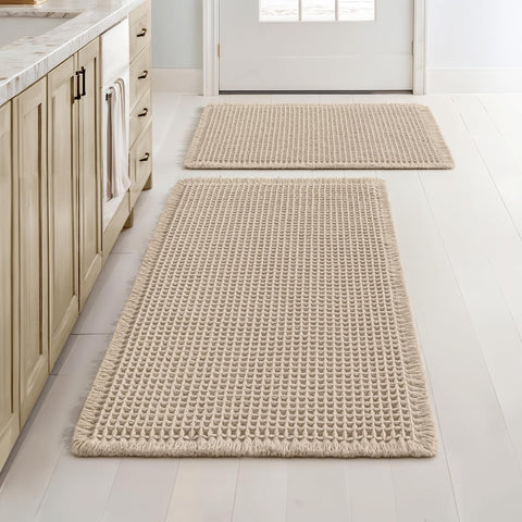 MIULEE waffle bath mat 17x24 in pale beige; absorbent surface for tile floors