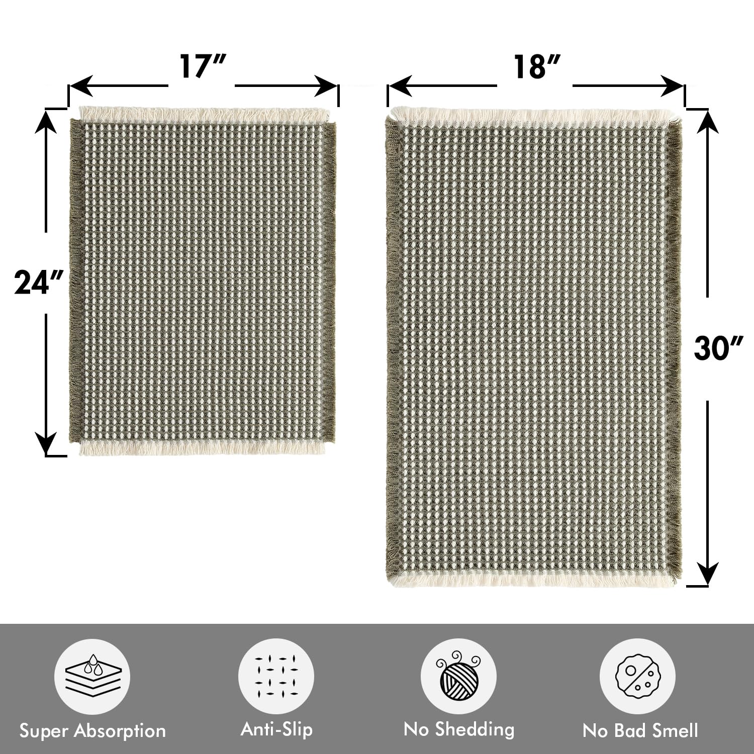 MIULEE waffle bath mat 18x30 in cream with secure non-slip backing