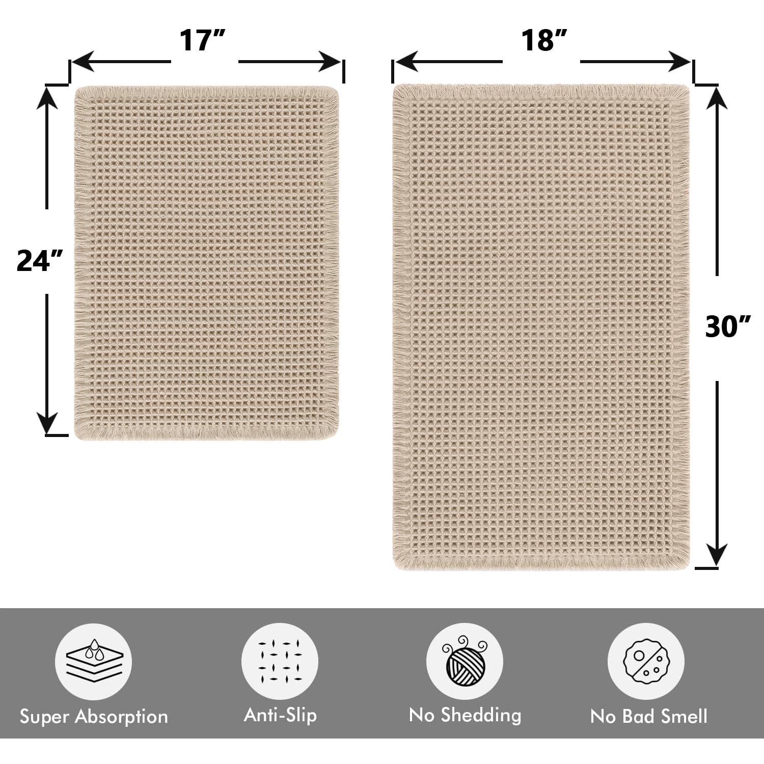 MIULEE waffle bath mat 18x30 in pale beige; broad coverage after showers