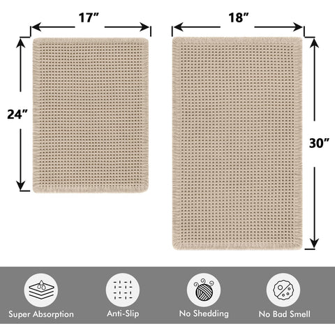 MIULEE waffle bath mat 18x30 in pale beige; broad coverage after showers
