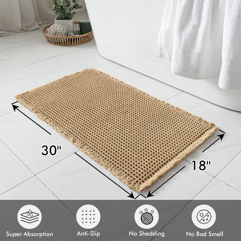 MIULEE waffle bath mats brown 18x30 back view with non-slip backing