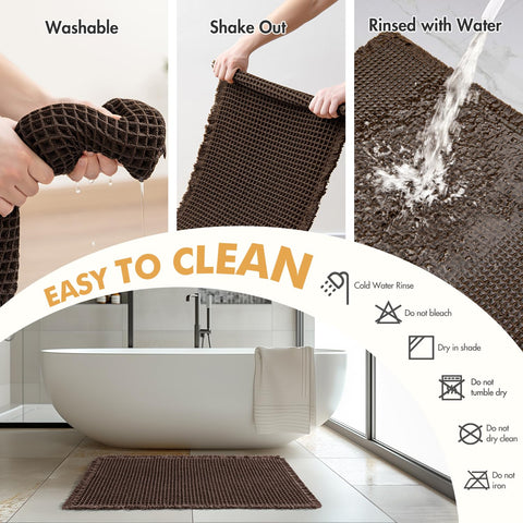 MIULEE chocolate waffle bath mats easy-care routine, shake off dust and quick upkeep