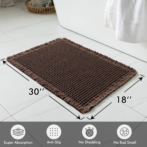 MIULEE chocolate waffle bath mats texture closeup, durable yarns for lasting pattern