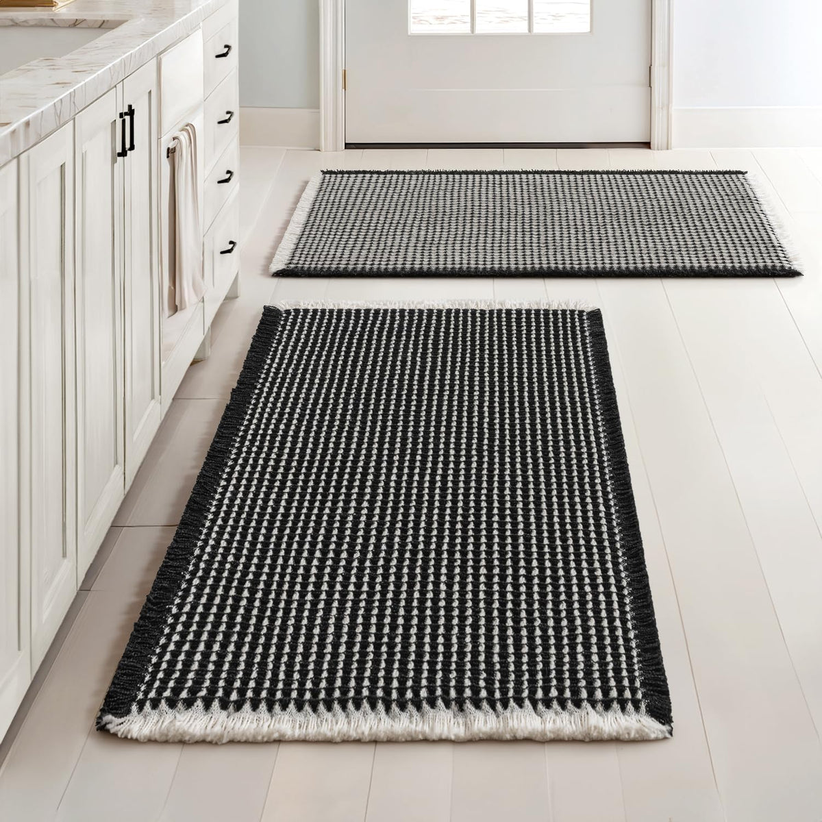 MIULEE waffle bath mats pair on floor offering quick moisture absorption and warmth
