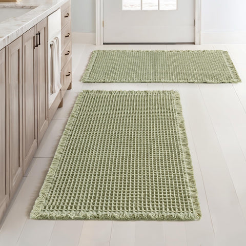 MIULEE waffle bath mats sage green with non-slip backing for safer bathroom floors.