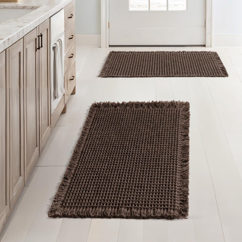 MIULEE waffle bath rug chocolate, 17x24 inches, front view for quick water absorption.