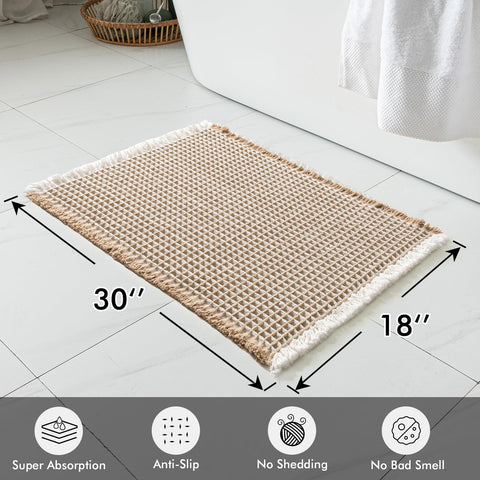 MIULEE waffle bath rug with ultra-absorbent texture helps keep floors dry after showers.