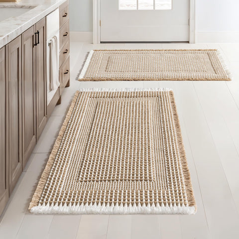 MIULEE waffle bath rugs set 2-pack in brown and cream for cozy bathroom ambiance.