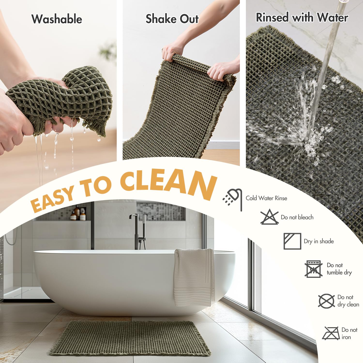 MIULEE washable bath mat, easy care and air-drying-friendly.