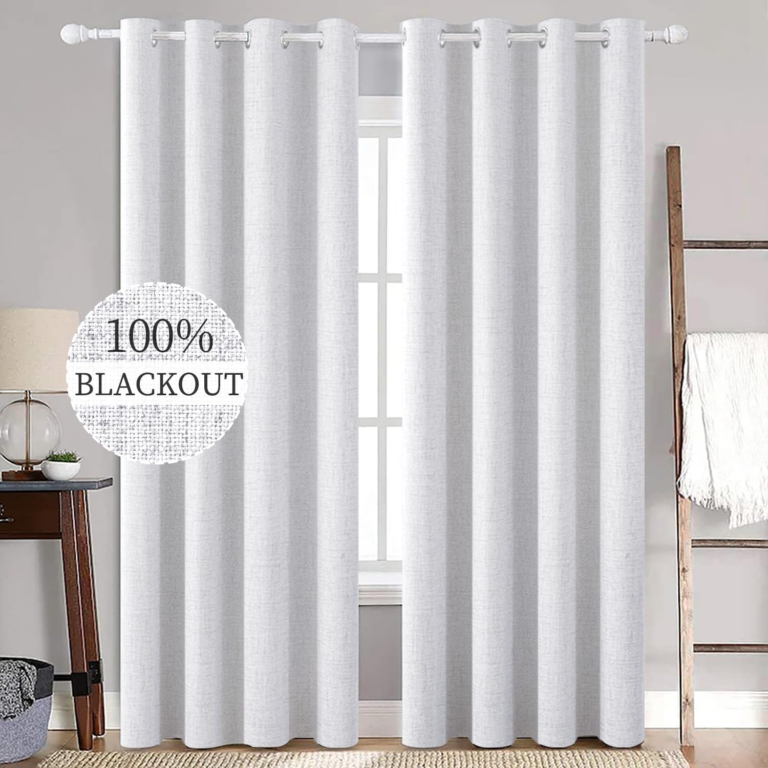 MIULEE white blackout curtains with linen texture for shade and privacy.