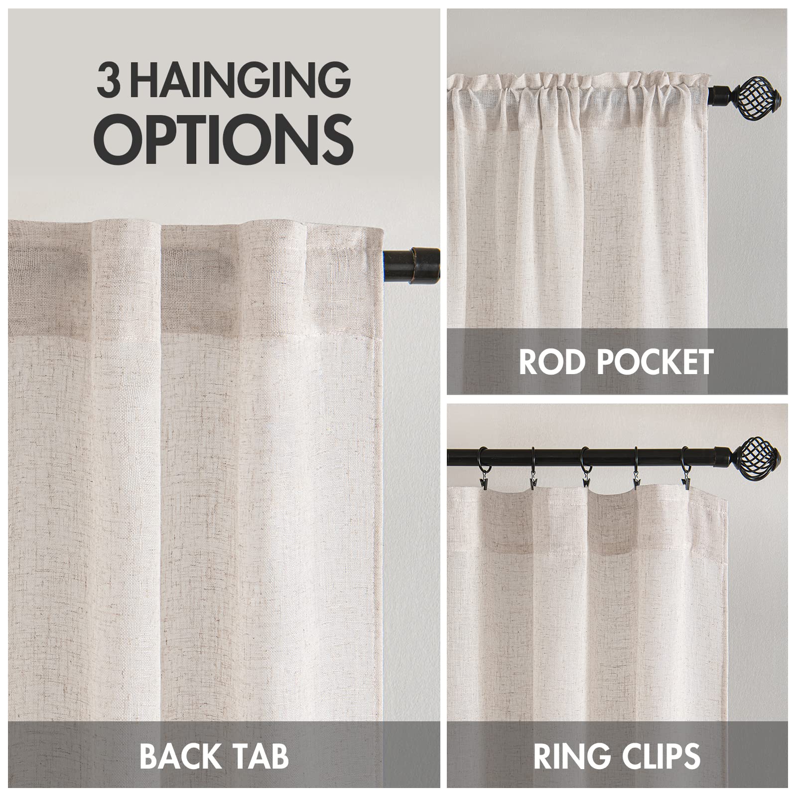 MIULEE 84-inch panel showcases textured weave for a neutral window treatment.