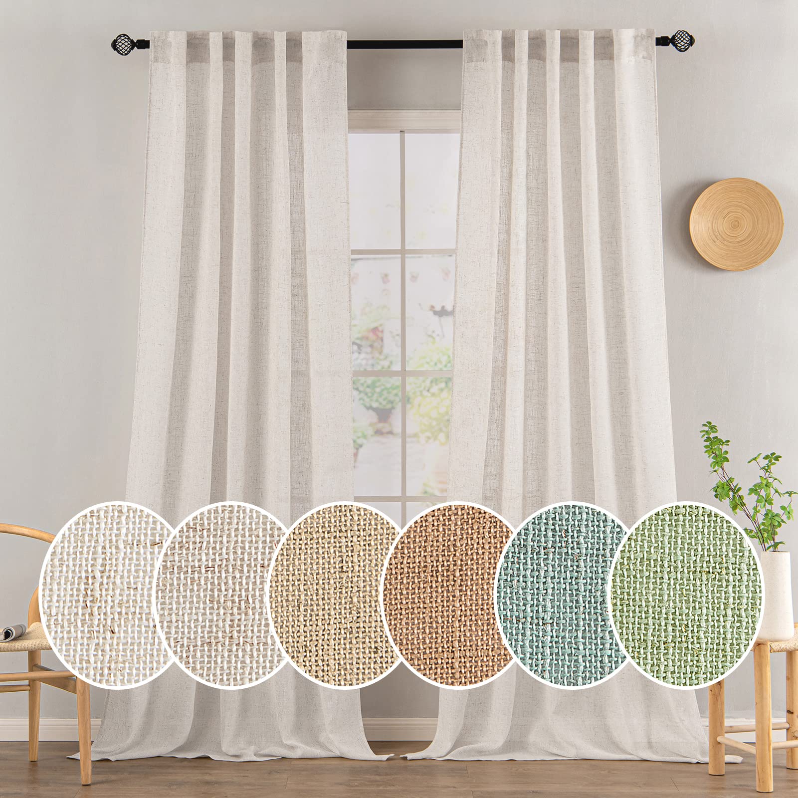MIULEE white linen curtains with 90-inch panels for bedroom privacy and soft light