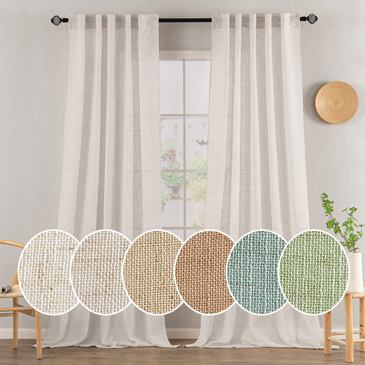 MIULEE white linen curtains with 90-inch panels for bedroom privacy and soft light