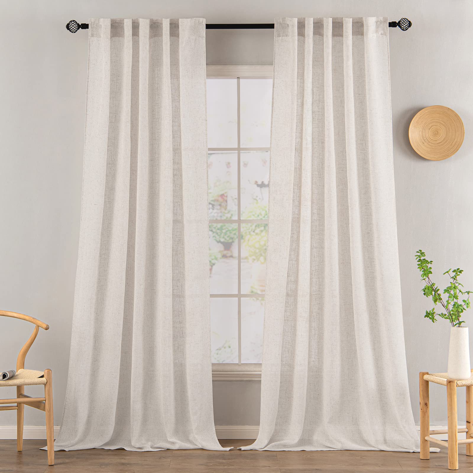 MIULEE white linen curtains close-up showing soft texture and linen blend