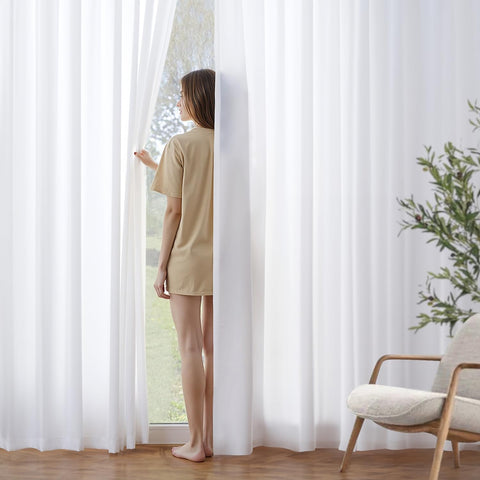 MIULEE white privacy curtain panel 52x84 front view for soft diffused light and privacy.