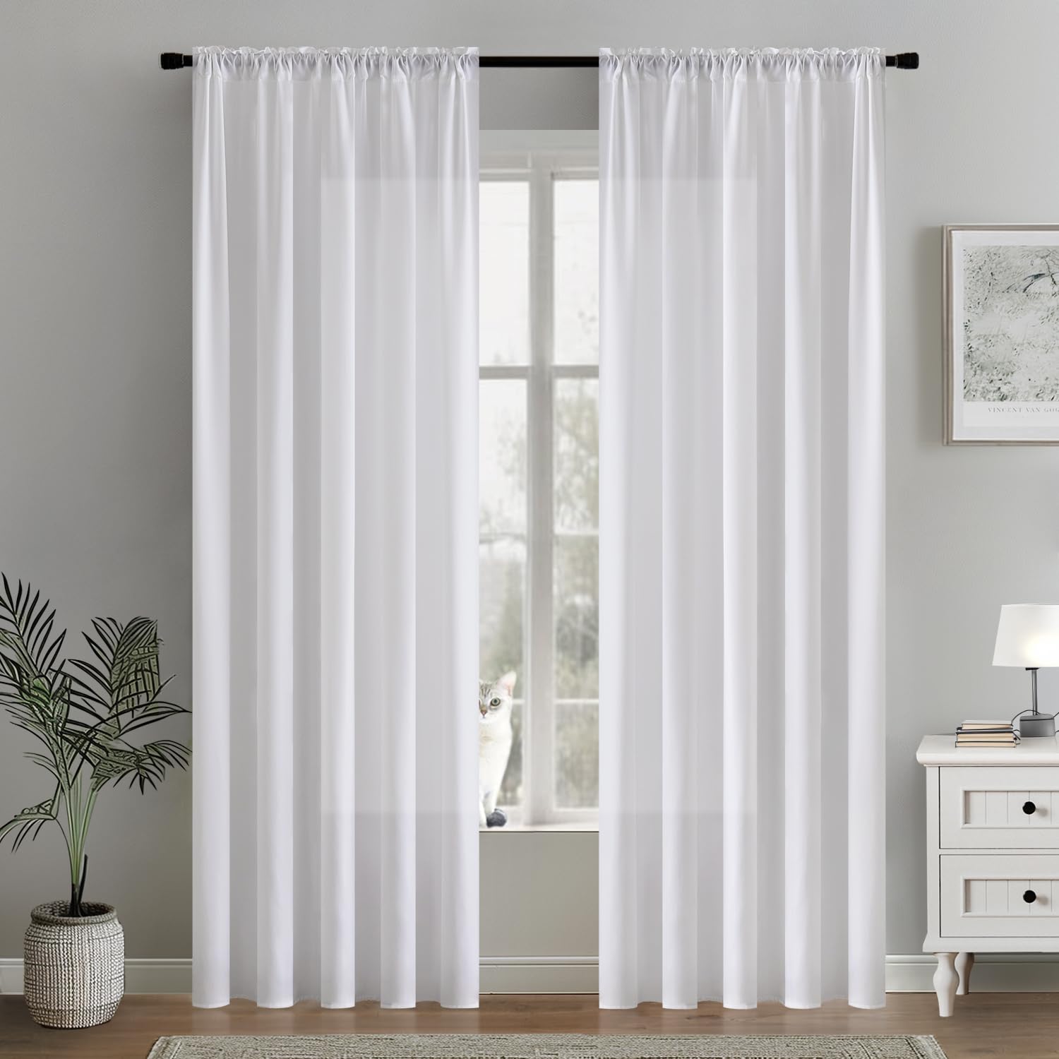 MIULEE white privacy curtain rod-pocket 3-inch detail showing easy hang and classic style.