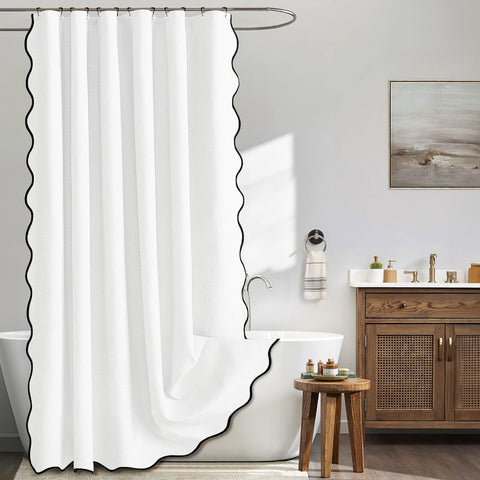MIULEE white scalloped curtain with linen texture offers durable privacy and spa-like appeal.