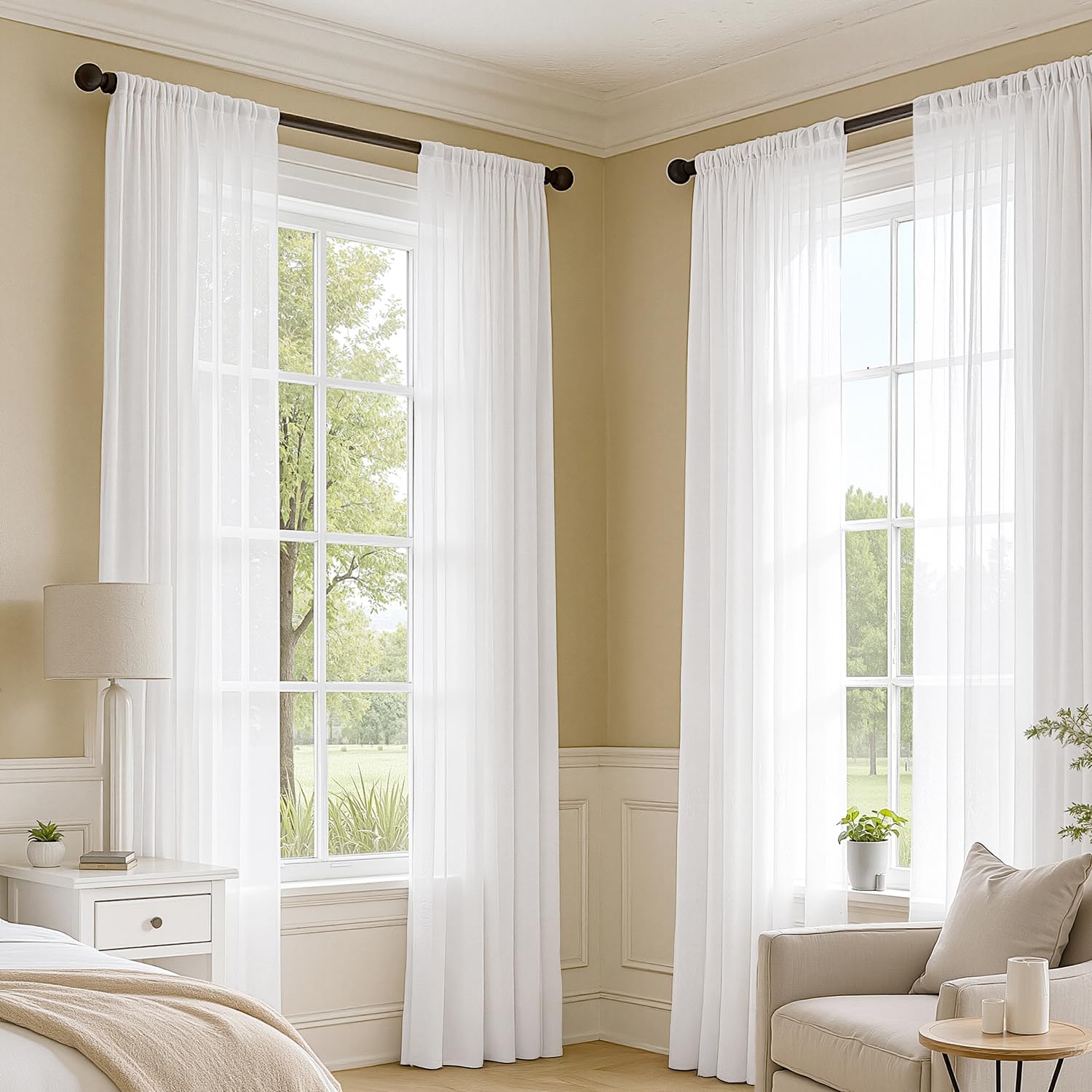 MIULEE white sheer curtains close-up of voile fabric showing delicate texture.