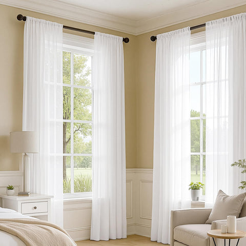 MIULEE white sheer curtains close-up of voile fabric showing delicate texture.