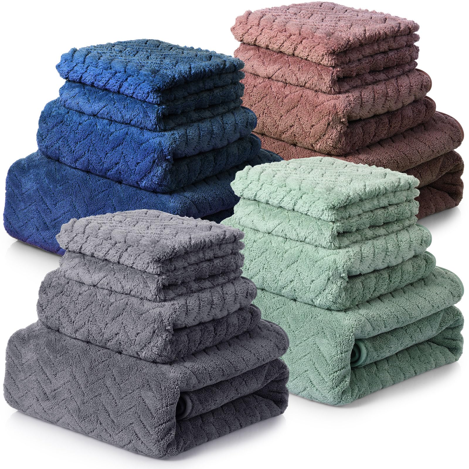 Mixweer 16-piece coral velvet towels set in full view, soft luxury for home spa.