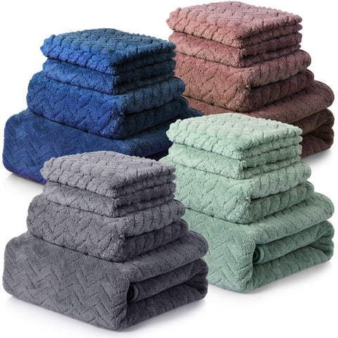 Mixweer 16-piece coral velvet towels set in full view, soft luxury for home spa.
