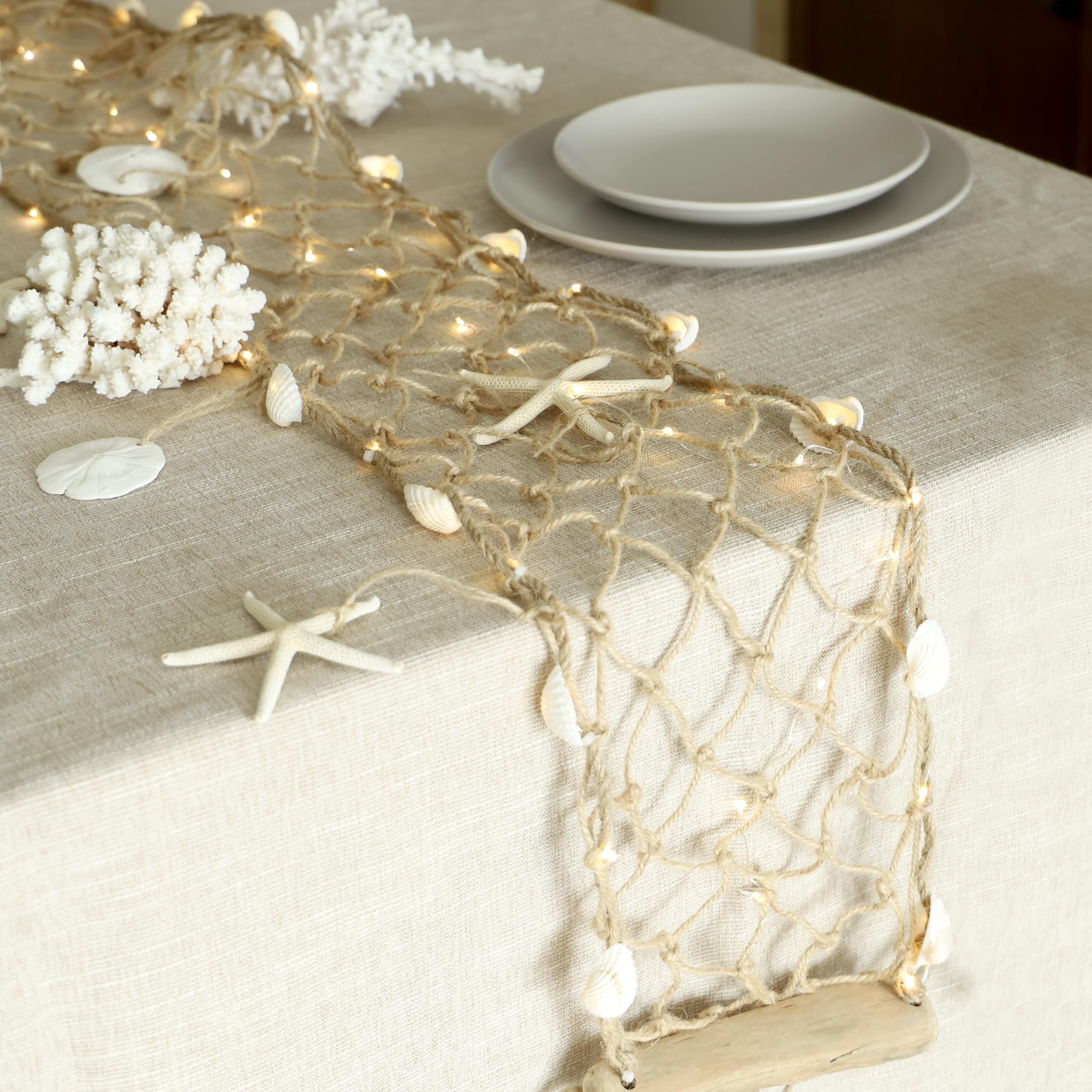 MIYA LIFE seashell garland with 55 LED net lights for warm coastal ambiance.