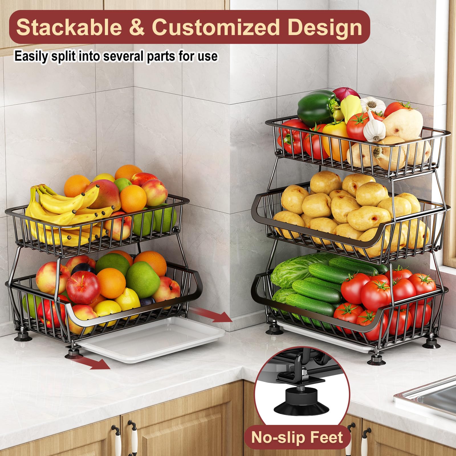Miyawell 3-tier design helps group items efficiently for visible, reachable storage.
