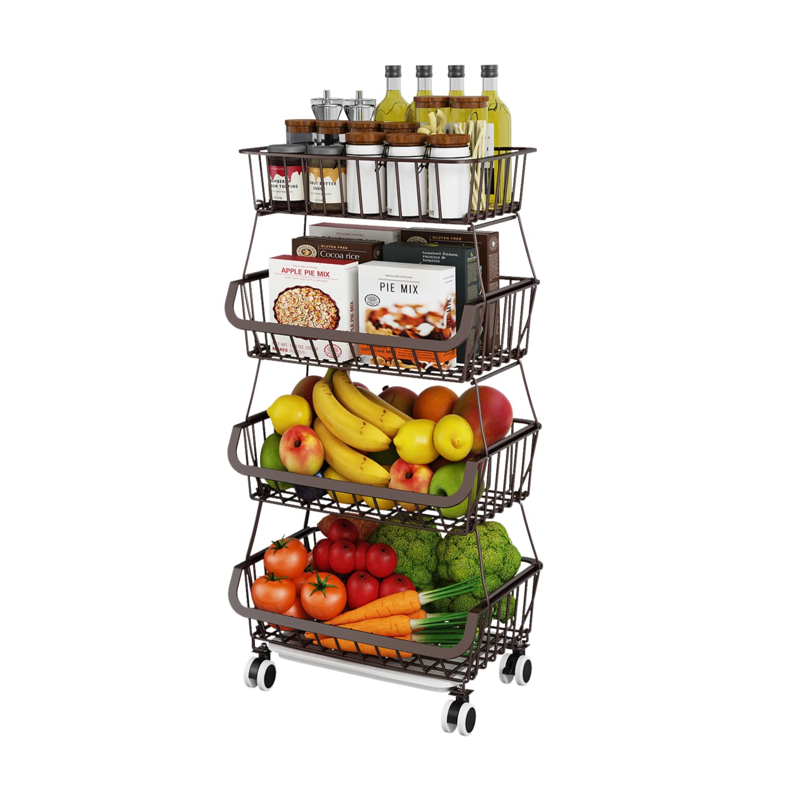 Miyawell 4-tier storage basket on kitchen counter organizes produce