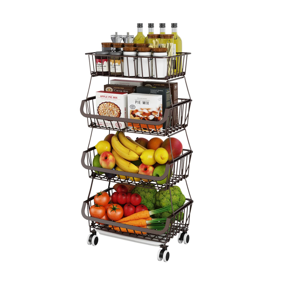 Miyawell 4-tier storage basket on kitchen counter organizes produce