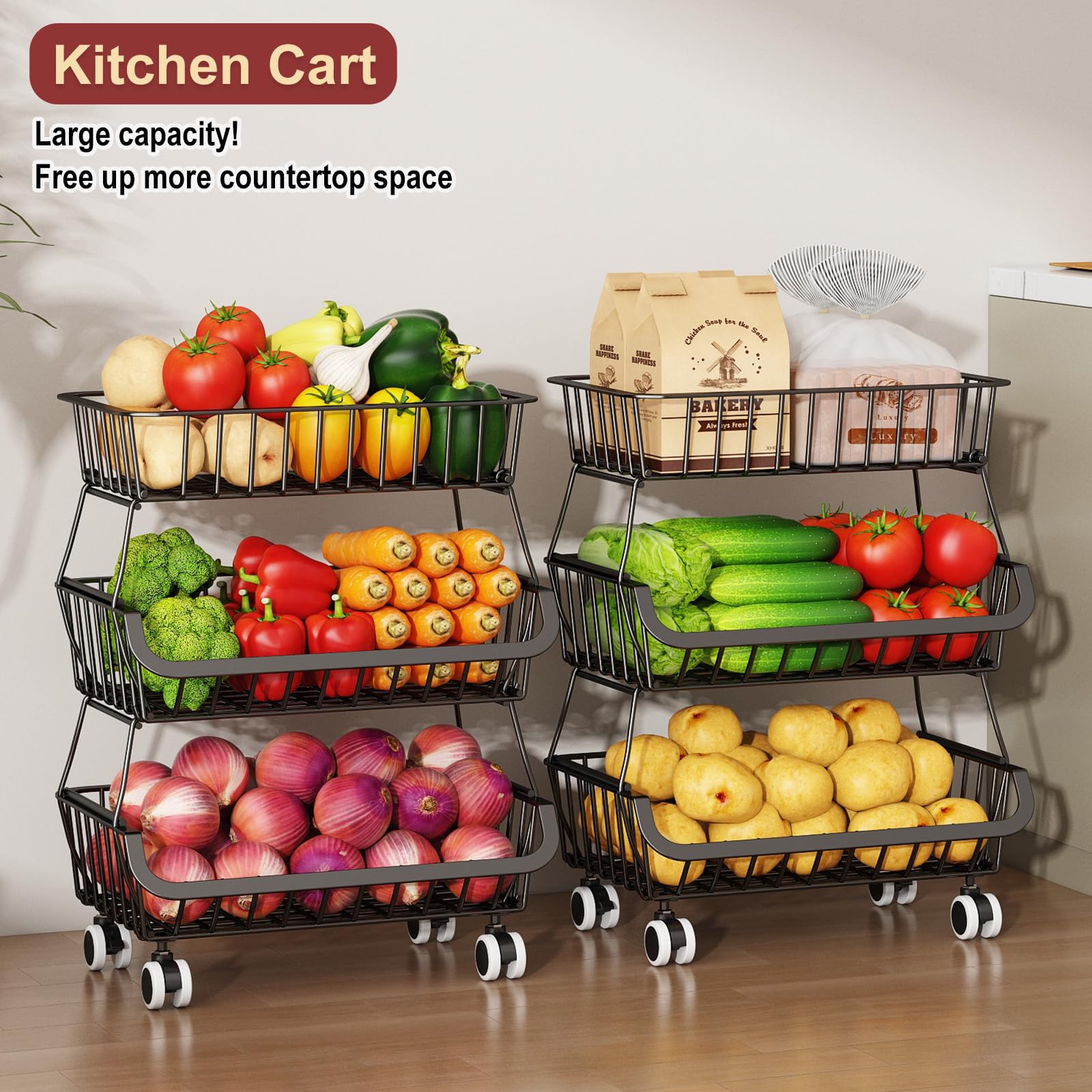 Miyawell 3-tier design adapts to kitchen islands and pantries.
