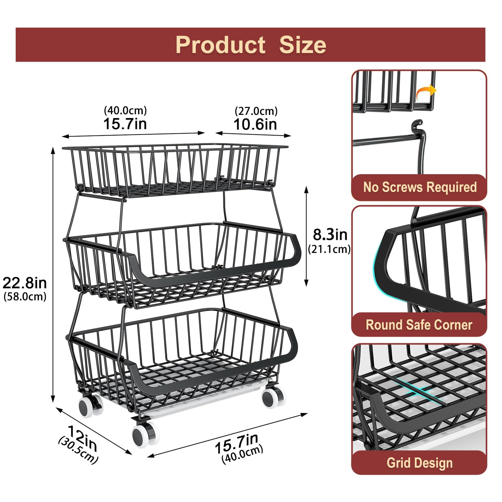 Miyawell pantry cart wheels enable easy movement around kitchen for flexible placement.