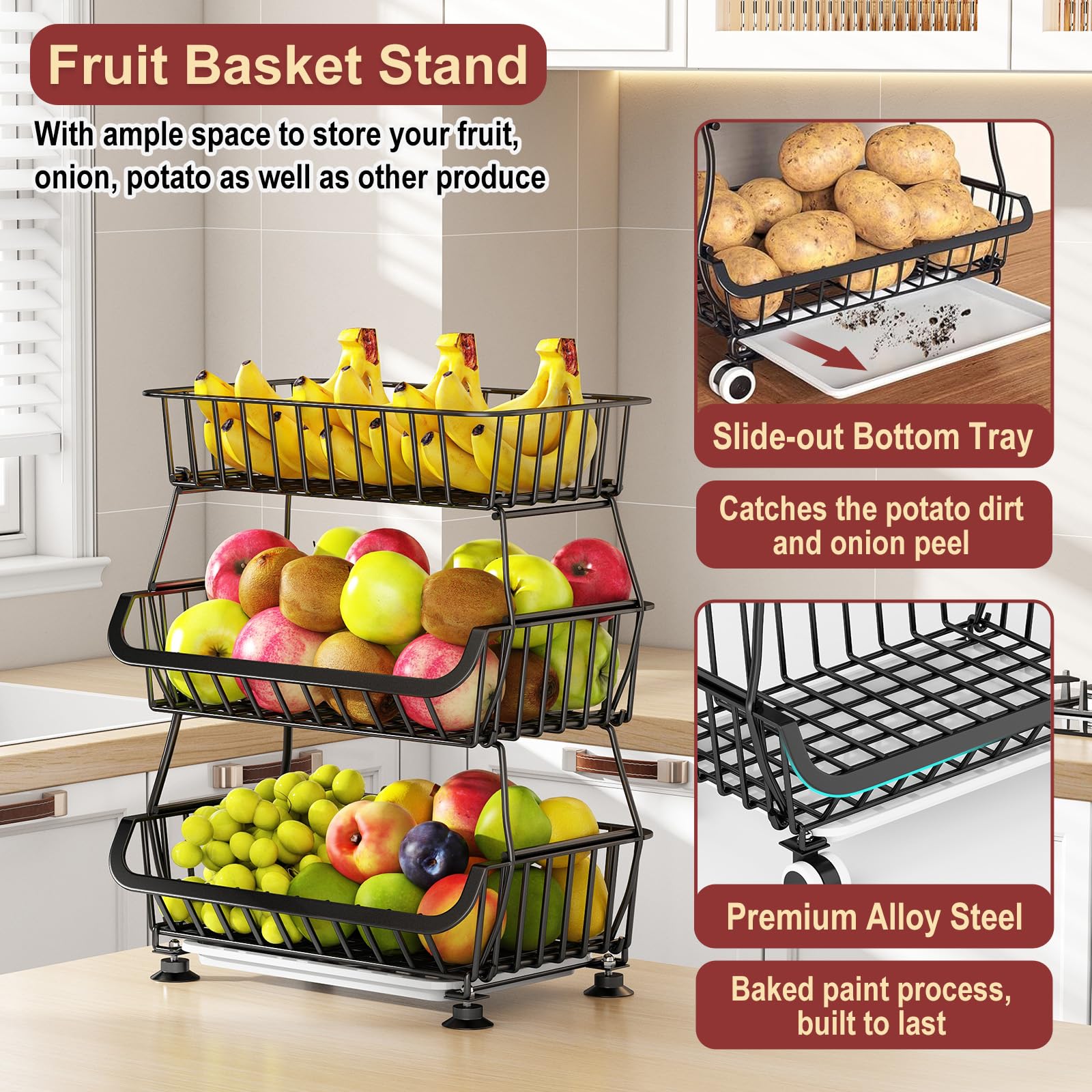 Miyawell cart fits under shelves or on counters for snack and produce access.