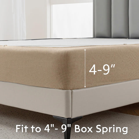 MIYE box spring cover with elastic straps keeps tight fit on 4-9 inch heights.
