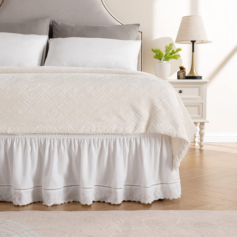 MIYE wrap around ruffled lace bed skirt embroidery adds elegant texture to your bed