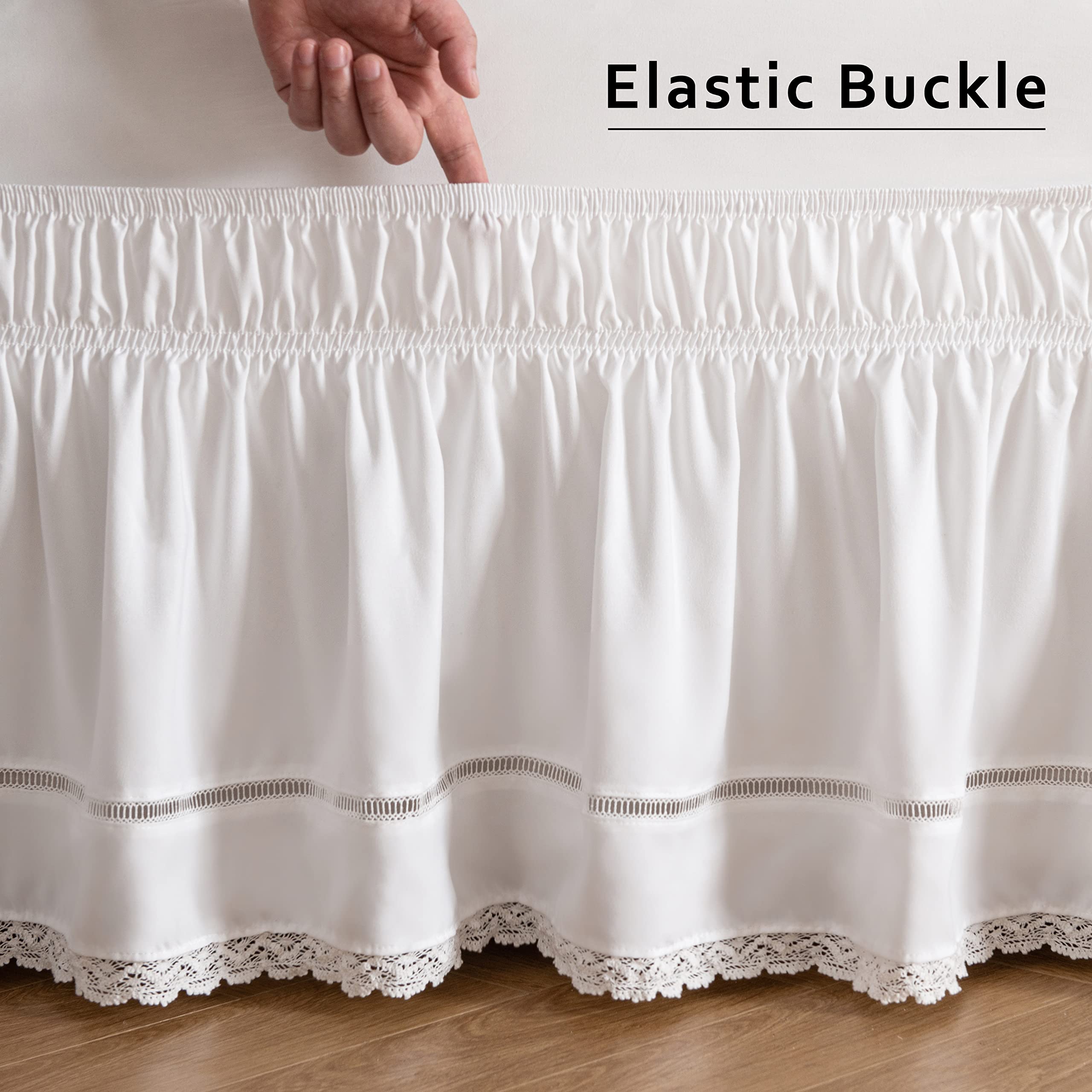 MIYE white floral lace under-bed space hides clutter for a tidy room