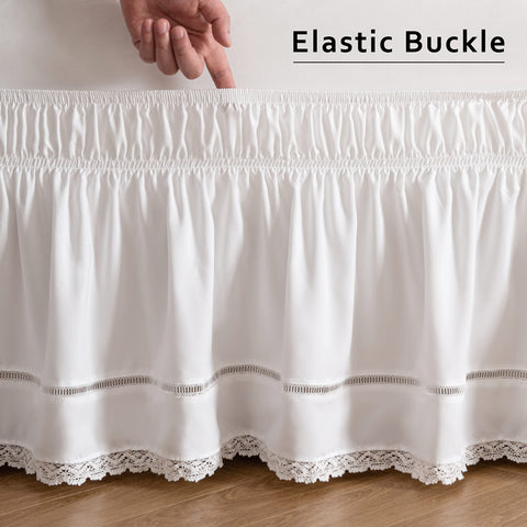 MIYE white floral lace under-bed space hides clutter for a tidy room